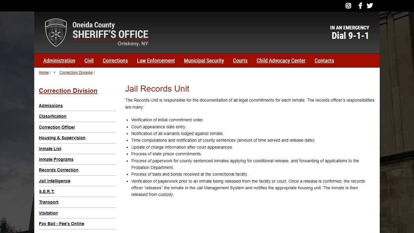 Jail Records Unit | Oneida County Sheriff