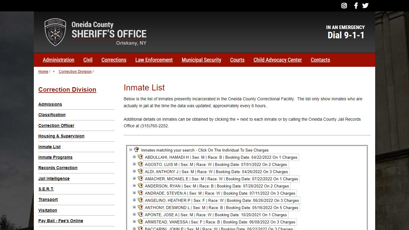 Inmate List | Oneida County Sheriff